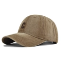 Detailed side view of washed brown cotton baseball cap with vintage C letter embroidery - Adjustable / Coffee