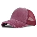 Vintage mesh baseballpet in wijnrood met gewassen look en details op de gerafelde rand - Verstelbaar / Bordeauxrood