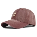 Berretto da baseball vintage rosso ruggine lavato con ricamo lettera C bianca - Regolabile / Borgogna