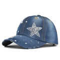 Cappello da baseball in denim blu con stella di strass e dettagli usurati vintage - Stella Strass Teschio (CO931-1) / Blu navy