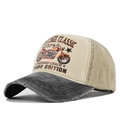 Vintage Motorrad Baseballkappe mit abgenutzter Krempe und Patchwork Baumwolle - Verstellbar / Schwarz (CP915-1)