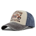 Detailansicht von Vintage Motorrad-Print und abgenutztem Denim-Schirm der Kappe - Verstellbar / Kaffee (CP915-2)