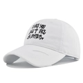 Detailed view of white cotton baseball cap with black cross and text embroidery design - White