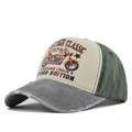 Detail of vintage motorcycle baseball cap showing distressed grey brim and canvas texture - Adjustable / Gray (CP915-6)