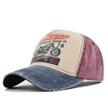 Λεπτομέρεια vintage καπέλου trucker με φθαρμένο denim γείσο και ρετρό σχέδιο μοτοσικλέτας - Ρυθμιζόμενο / Ναυτικό Μπλε (CP916-4)