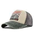 Vintage San Francisco motorcycle print baseball cap with distressed brim and patchwork style - Adjustable / Army Green (CP916-5)