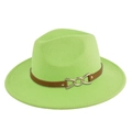 Neon green wide brim jazz hat with brown faux leather belt and gold chain buckle - M(56-58cm) / Fluorescent Green