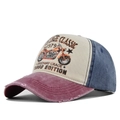 Vintage Distressed Colorblock Baseball Cap mit burgunderrotem Schirm und Motorrad-Print - Verstellbar / Weinrot (CP915-3)