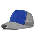 Detail van grijze mesh achterkant en blauwe canvas voorkant van pet met Z-stiksels - Verstelbaar / Blauw & Grijs