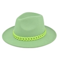 British retro light green wool felt jazz hat with stylish chunky chain decoration - M (56-58cm) / Verdant