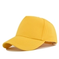 Macro detail of high-quality bright yellow twill cotton baseball cap with structured crown - Adjustable / Yellow