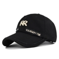 Gorra de béisbol de algodón negro con bordado RR blanco y detalle de parche desgastado - Negro