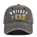 Distressed dark gray whiskey baseball cap with vintage glass illustration for men and women - Adjustable / Coffee