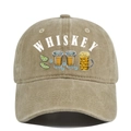 Detailed view of the washed khaki baseball cap with whiskey and beer glass graphics - Adjustable / Khaki