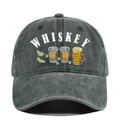 Detail of washed grey-green cotton baseball cap with whiskey and beer graphic print - Adjustable / Army Green