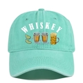 Detail of mint green washed baseball cap with whiskey and beer graphic embroidery - Adjustable / Fruit Green