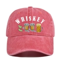 Detail of vintage washed baseball cap featuring a whiskey and beer glass graphic print - Adjustable / Watermelon red