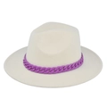 Cappello fedora in lana beige a tesa larga con decorazione a catena in acrilico viola - M / Bianco Sporco