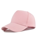 Detail view of pink cotton baseball cap showing 5-panel structure and curved brim texture - Adjustable / Pink