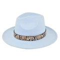 Classic light blue felt fedora hat with snakeskin band and gold rivet detail - M (56-58cm) / Sky Blue
