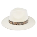 Detail of cream fedora hat featuring a snake-pattern leather band and gold metal stud - M (56-58cm) / Off White