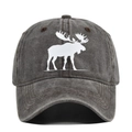 Close-up detail of vintage washed denim fabric and white deer silhouette on the baseball cap - Adjustable / Coffee