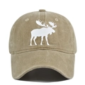 Casquette de baseball vintage kaki lavé avec silhouette d'élan blanc imprimée - Réglable / Kaki