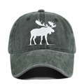 Casquette de baseball vintage en coton délavé vert foncé avec silhouette d'élan blanche pour hommes - Réglable / Vert Militaire