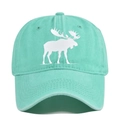 Détail d'une casquette de baseball verte délavée avec silhouette de cerf blanc et œillets d'aération - Réglable / Vert Fruit