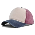 Distressed vintage colorblock baseball cap in beige, navy blue, and maroon shades - Navy Blue