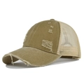 Casquette de baseball vintage délavée avec maille respirante et détails de trous usés - Réglable / Kaki