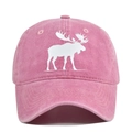 Détail de la casquette en coton lavé rose avec motif cerf blanc et texture de tissu - Réglable / Rose