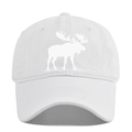 Détail de la casquette de baseball en coton blanc délavé avec imprimé silhouette de cerf - Réglable / Blanc
