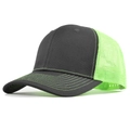 Detail view of the black and neon green mesh trucker hat with adjustable snapback closure - Adjustable / Dark Gray With Green Mesh