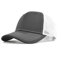 Detail view of dark grey baseball cap with white mesh and contrast stitching design - Adjustable / Dark Gray With White Mesh