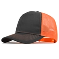 Detail of breathable orange mesh back and adjustable snapback closure on a trucker hat - Adjustable / Dark Gray With Orange Mesh