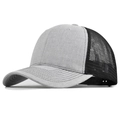Detail view of two-tone trucker hat with grey front panels and black breathable mesh back - Adjustable / Light Gray Black Mesh