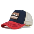 Detail of truck cap with mountain patch embroidery and breathable mesh panels - Adjustable / Red Navy Splice Embroidery