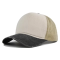 Vintage washed baseball cap in tricolor patchwork with distressed brim details - Black