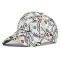 Cappello da baseball unisex con stampa di banconote da 100 dollari e visiera curva - Regolabile / Bianco Sporco