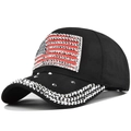 Black baseball cap featuring rhinestone American flag design and sparkling brim detail - Adjustable / Black