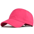Detail view of pink cotton baseball cap showing twill texture and stitching - Adjustable / Rose Red