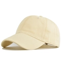 Detail view of cotton twill fabric texture and embroidered eyelets on a beige baseball cap - Adjustable / Beige