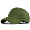 Detail view of olive green cotton baseball cap with classic 6-panel structure and curved brim - Adjustable / Army Green
