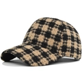 Plaid baseball cap with black and yellow tweed texture and curved brim for winter - Adjustable / Khaki