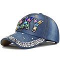 Dark blue denim baseball cap with rhinestone NY logo and silver stud details - Adjustable / Navy Blue-SEXY Style