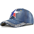 Casquette de baseball en jean bleu avec étoile du Texas en sequins et bord clouté - Réglable / Bleu marine