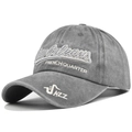 Close-up of New Orleans 3D embroidery on a vintage washed grey cotton baseball cap - Adjustable / Gray