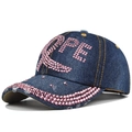 Berretto da baseball in denim blu scuro con scritte HOPE e nastro di strass rosa - Regolabile / Blu Notte (DC322-1)