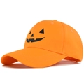 Gorra de béisbol de algodón naranja con bordado de calabaza de Halloween en fondo blanco - Naranja